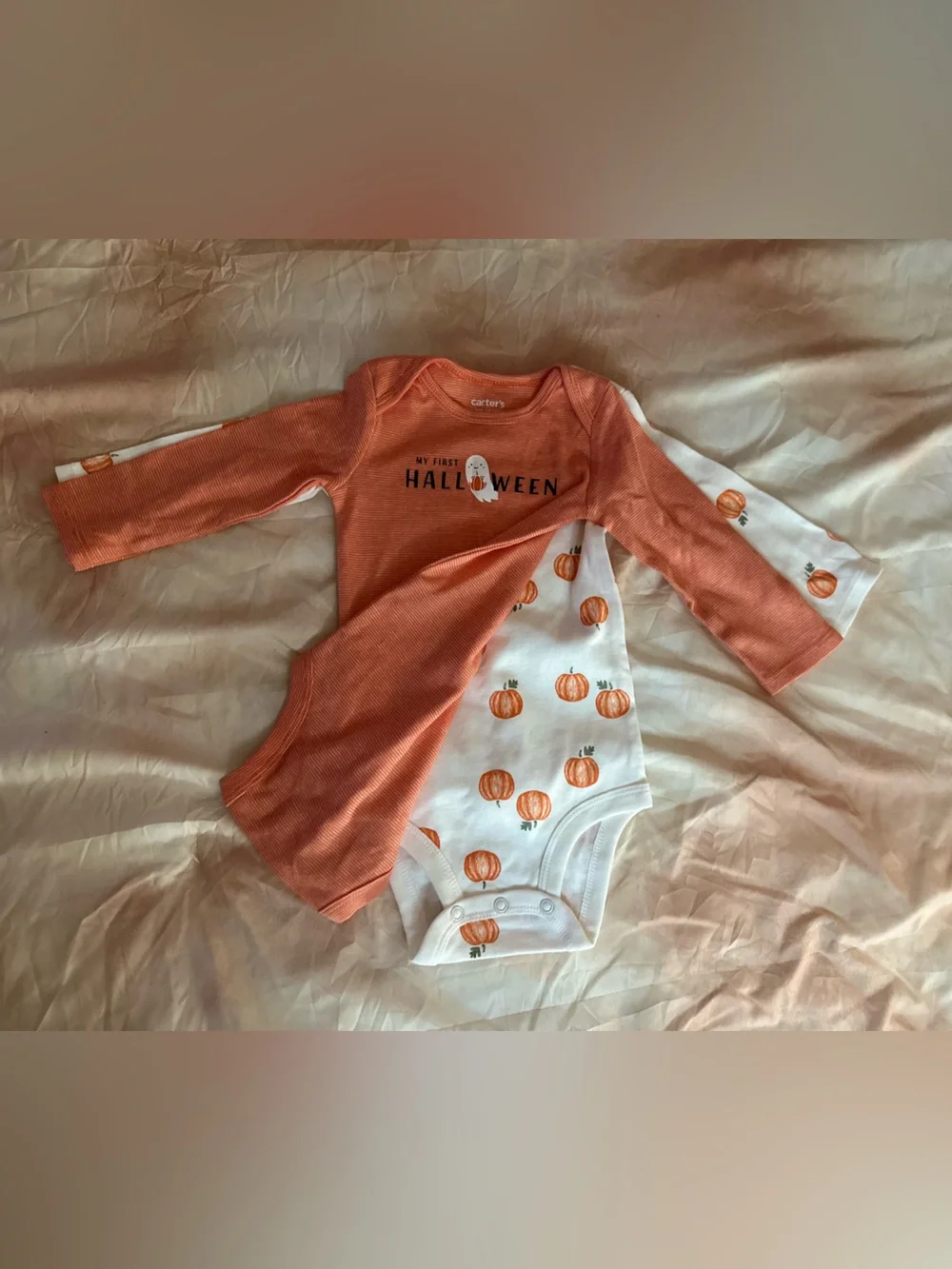 Carter's NWOT Orange & White Halloween Pumpkin Baby One-Piece Set | 9m #Unisex